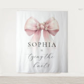 ピンクの蝶結び 彼女の結婚式 結婚前お披露目 タペストリー (正面)