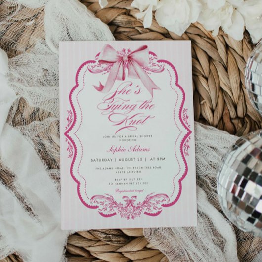 ピンクの蝶結び 彼女の結婚準備 パーティー 招待状