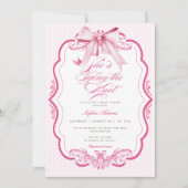 ピンクの蝶結び 彼女の結婚準備 パーティー 招待状 (正面)