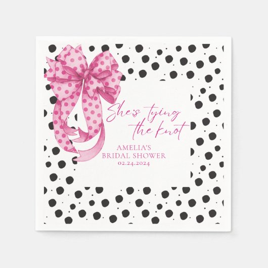 ピンクの蝶結び 彼女は結婚する ブライダルシャワー スタンダードカクテルナプキン (正面)