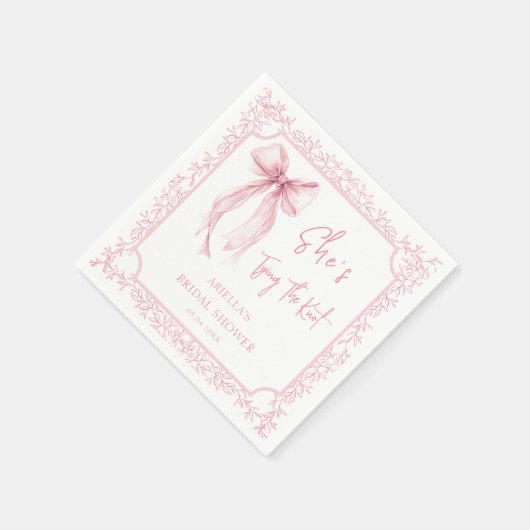 ピンクの蝶結び 彼女は結婚する ブライダルシャワー スタンダードカクテルナプキン (角)