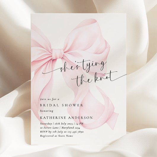 ピンクの蝶結び 彼女は結婚する ブライダルシャワー 招待状