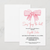 ピンクの蝶結び 彼女は結婚する ブライダルシャワー 招待状 (正面/裏面)