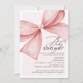 ピンクの蝶結び 現代 エレガント ベビーシャワー 招待状 (正面)