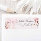 ピンクの蝶結び 花柄 返送先ラベル ラベル (インサイチュ)