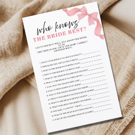 ピンクの蝶結び 誰が花嫁を一番よく知っている？ ブライダルシャワーゲーム
