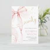 ピンクの蝶結び 90歳の誕生日招待状 招待状 (スタンド正面)