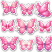 ピンクの蝶鮮やかの群れ シール (正面)