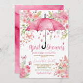 ピンクの蝶4月のシャワーが5月の花をもたらす 招待状 (正面/裏面)