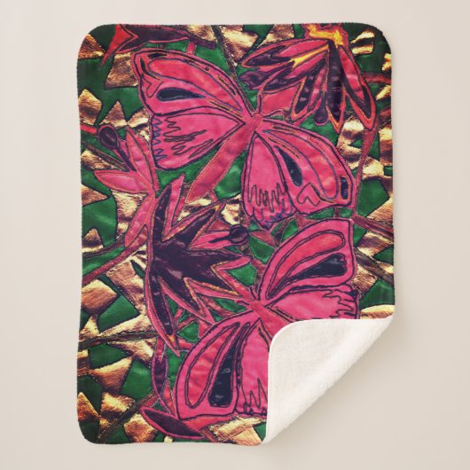 ピンクの蝶 シェルパブランケット (正面)