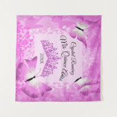 ピンクの蝶、ティアラのキンチェアネラの壁掛け タペストリー (正面(横))