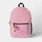 ピンクの蝶 – パーソナライズされた - プリントバックパック (正面)