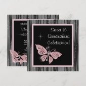 ピンクの蝶 ピンク ブラック キンセアニエラ 招待状 (正面/裏面)