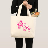 ピンクの蝶 ラージトートバッグ (正面(商品))