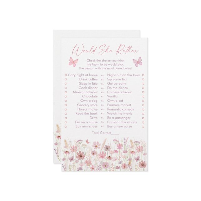 ピンクの蝶 ワイルドフラワー どっちが好きゲーム (正面/裏面インサイチュ)