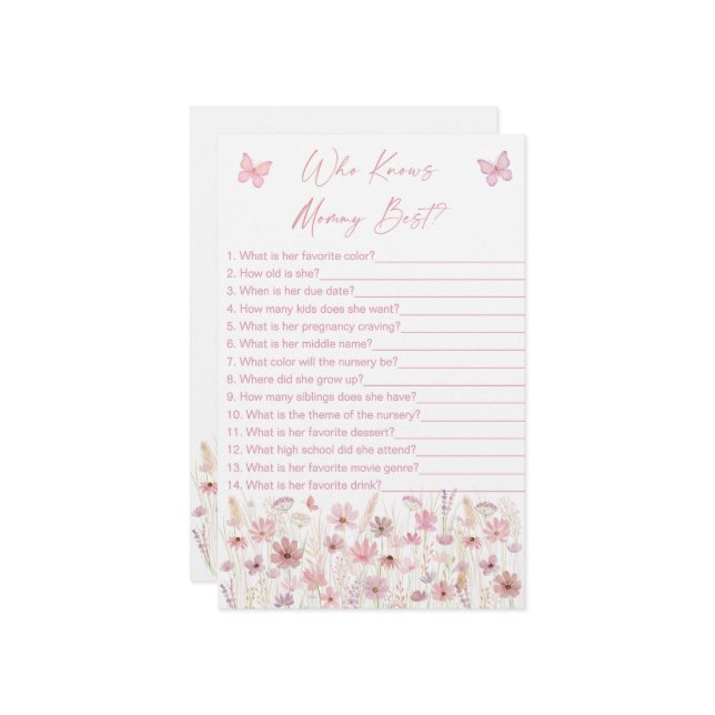 ピンクの蝶 ワイルドフラワー 誰がママを知っている ゲーム (正面/裏面インサイチュ)