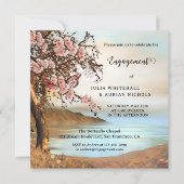 ピンクの蝶 桜のエンゲージメント 招待状 (正面)