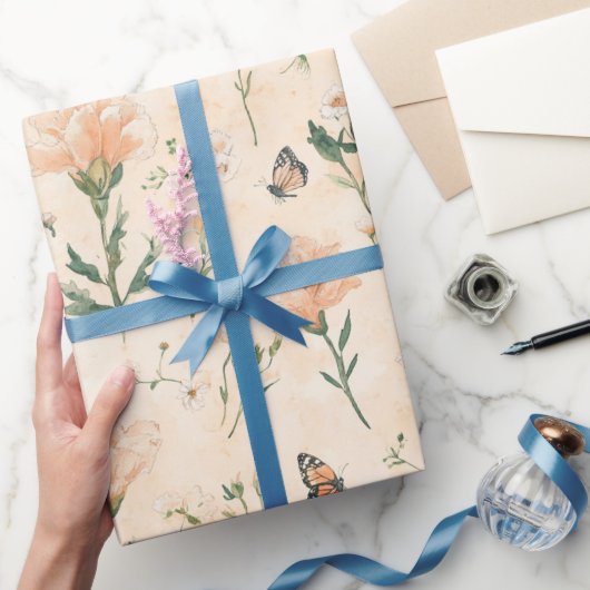 ピンクの蝶 花嫁のシャワー ラッピングペーパー (ギフト)