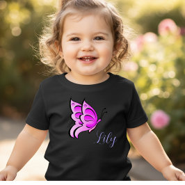 ピンクの蝶 - 赤ちゃんの名前 ベビーTシャツ