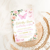 ピンクの蝶　1歳の誕生日パーティー招待状 招待状