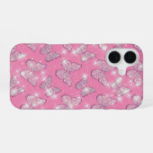 ピンクの蝶 iPhone 16ケース (裏面横)