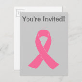 ピンクの蟹座の認識度のリボン インビテーションポストカード (正面/裏面)