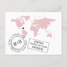ピンクの行き先婚式の日付の変更おもしろい 案内ポストカード
