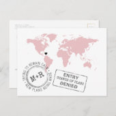 ピンクの行き先婚式の日付の変更おもしろい 案内ポストカード (正面/裏面)