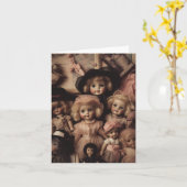 ピンクの衣装を着た不気味なヴィンテージドール カード (黄色い花)