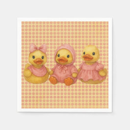 ピンクの衣装を着た可愛らしいアヒル・トリオ スタンダードカクテルナプキン