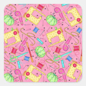 ピンクの裁縫の概念シール スクエアシール (正面)