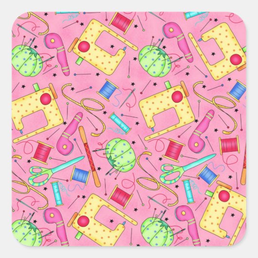 ピンクの裁縫の概念シール スクエアシール (正面)