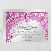 ピンクの装飾フローラリハーサルディナー 招待状 (正面/裏面)