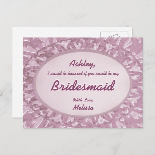 ピンクの装飾品 – 私の花嫁のメイドになる? インビテーションポストカード (正面/裏面)