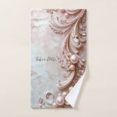 ピンクの装飾的なパールと花のタオルセット バスタオルセット (ハンドタオル)