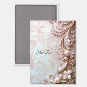 ピンクの装飾的なパールと花のマグネット マグネット (正面/裏面)