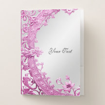 ピンクの装飾的な花柄ポケットフォルダー