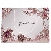 ピンクの装飾的な花模様のギフトバッグ ラージペーパーバッグ (正面)