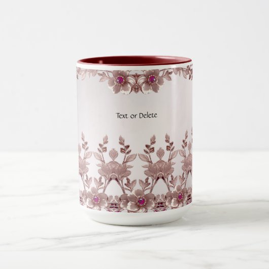 ピンクの装飾的な花模様のマグカップ マグカップ (中央)
