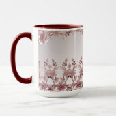ピンクの装飾的な花模様のマグカップ マグカップ (左)