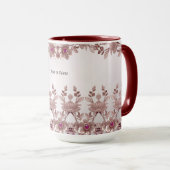 ピンクの装飾的な花模様のマグカップ マグカップ (正面右)