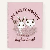 ピンクの親友（BFF）キュートな漫画の子猫とうさぎの子供向けスケッチ ノートブック (正面)
