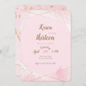 ピンクの角度バースデーパーティ招待状 招待状 (正面/裏面)