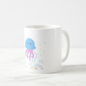 ピンクの触手を持つ青いクラゲコーヒーマグ コーヒーマグカップ (正面右)