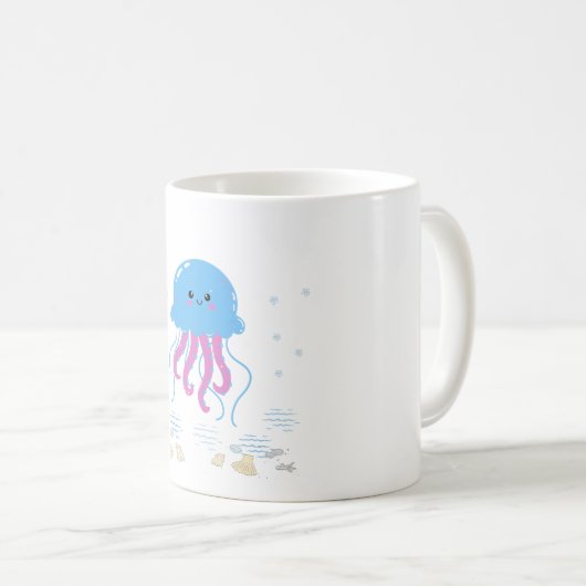 ピンクの触手を持つ青いクラゲコーヒーマグ コーヒーマグカップ (正面右)