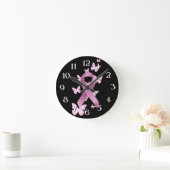 ピンクの認識度のリボン ラウンド壁時計 (ホーム)