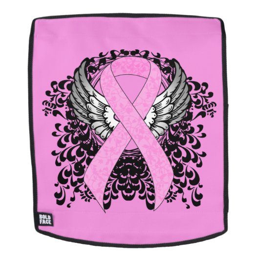 ピンクの認識度リボンとウィング バックパック (取り外し可フェース)