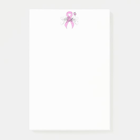 ピンクの認識度リボンと蝶 ポストイット (正面)