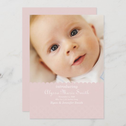 ピンクの誕生の発表 案内状 (正面/裏面)