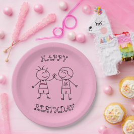 ピンクの誕生日おめでとうパンチ ペーパープレート
